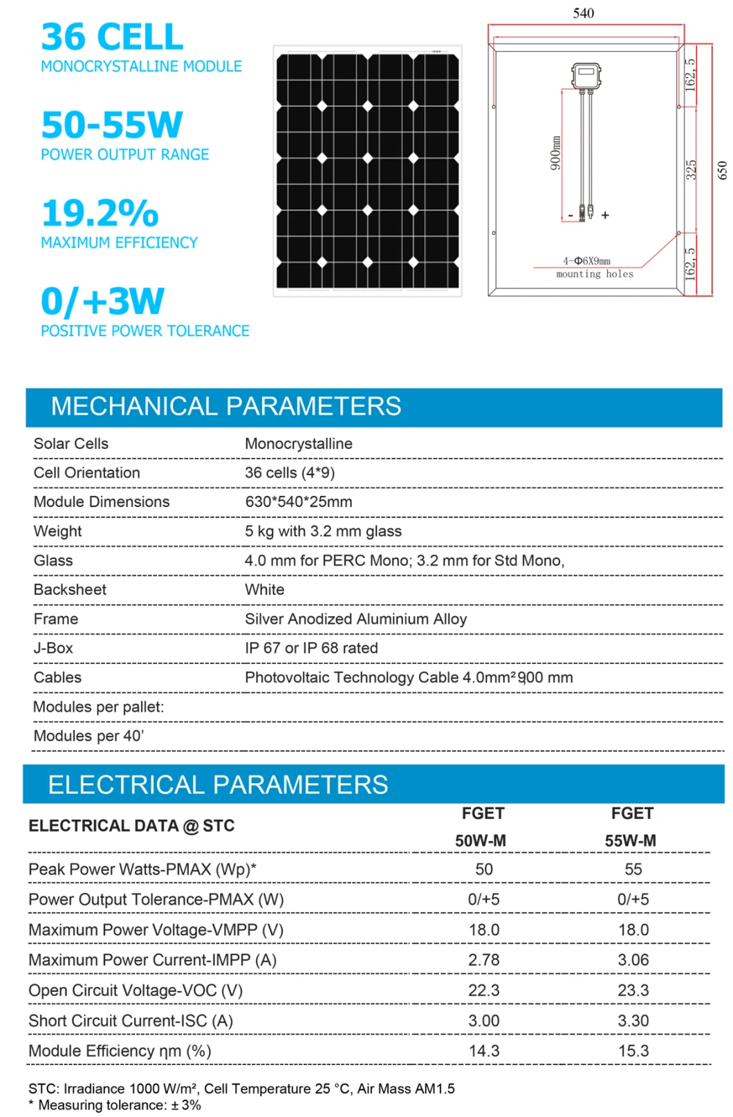 50W Hot Factory OEM 50watt 36cell Small Size Solar Energy Power Panel