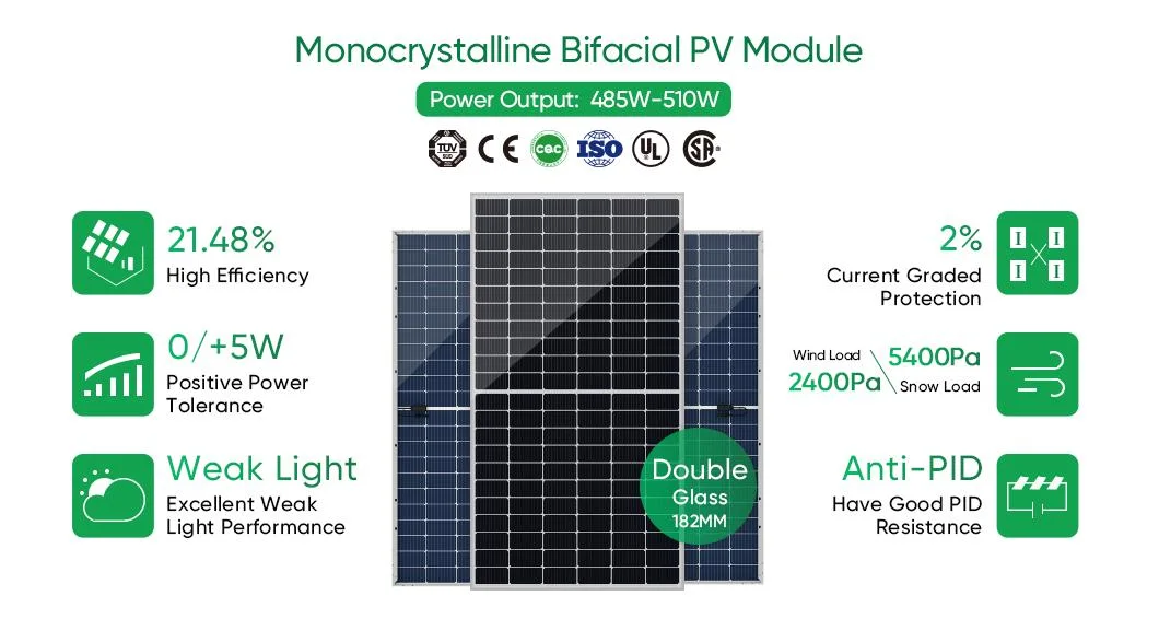 Sunpal Bifacial Double Glass Solar Panels 490 Watt 495 Watt 500 Watt 505 Watt for Commercial Use